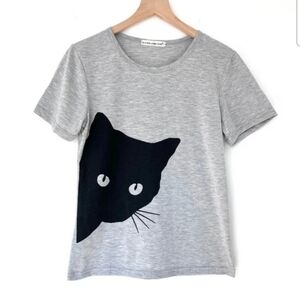 Gray Cat Print Short Sleeve Tee